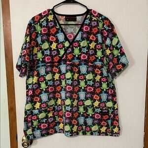 Melrose by May Hill Uniforms Colorful Turtle Print Scrub Top PTP 24”